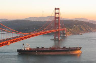 Ship under Golden Gate bridge